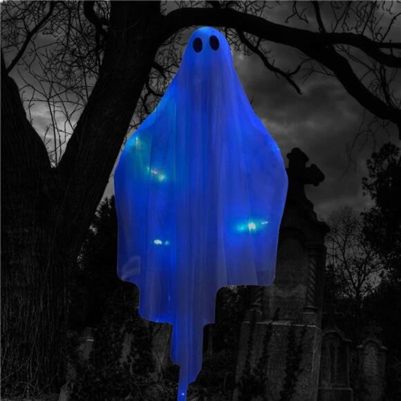 Light-Up Hanging Ghost – Spooky Blue LED Halloween Decoration for Yard - Picture 5 of 8